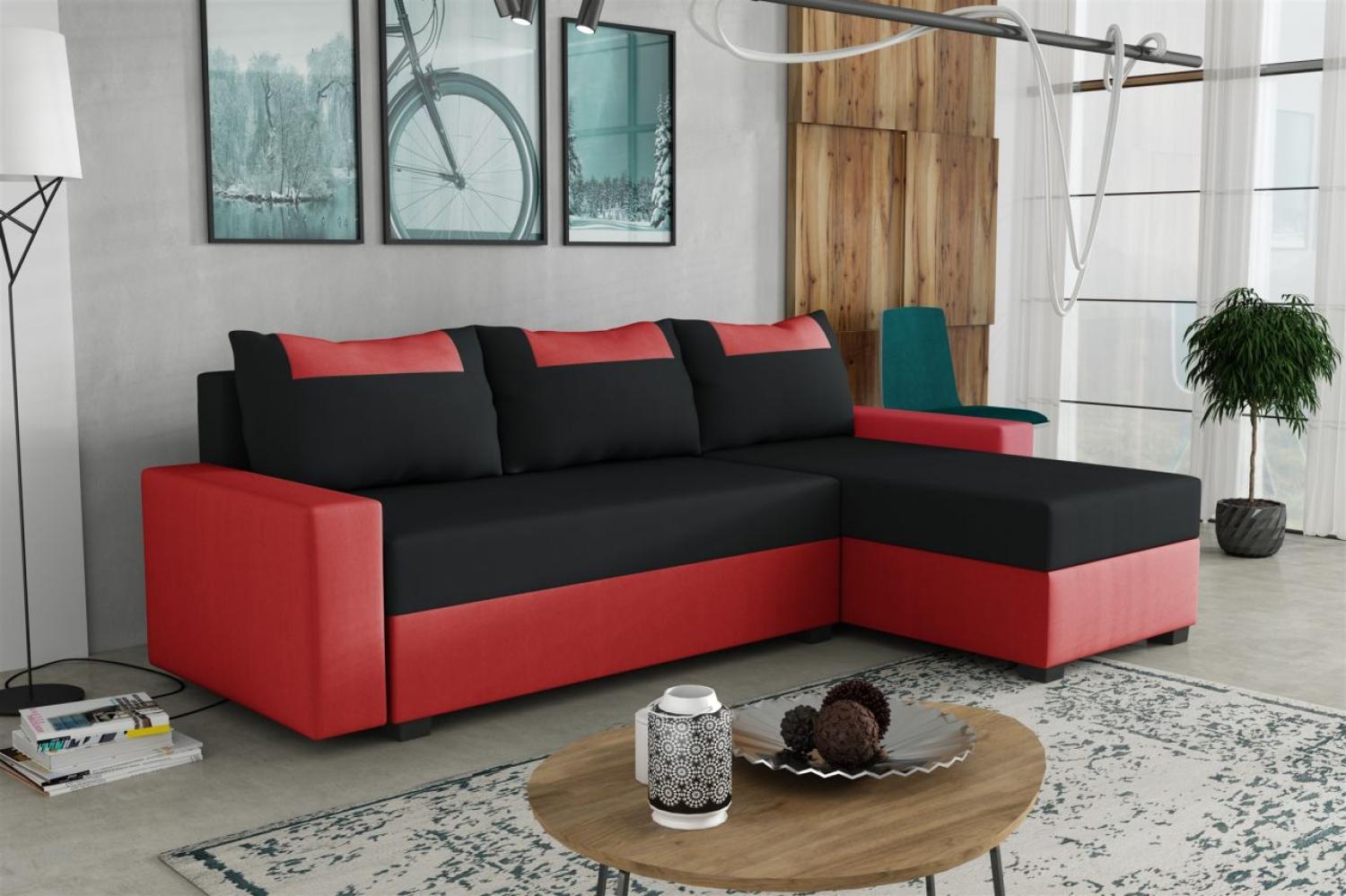 Ecksofa Schlafsofa Sofa HEDVIG LUX Manila Rot- Schwarz Ottomane Rechts Bild 1