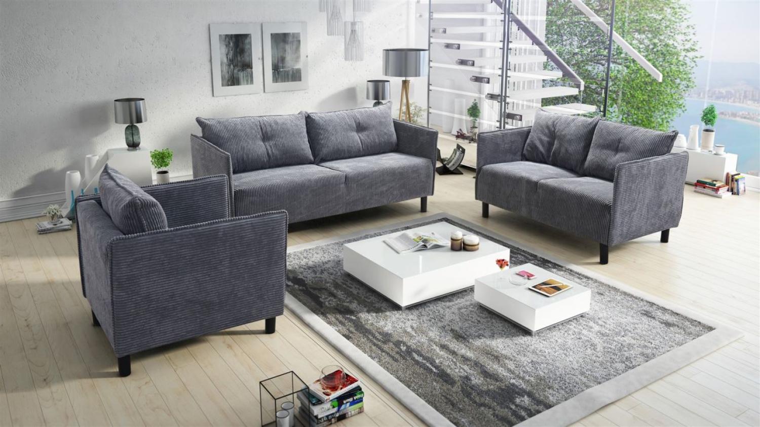 Sofaset Designersofa DECLAN 3-2-1 in Stoff Lincoln Dunkelgrau Bild 1