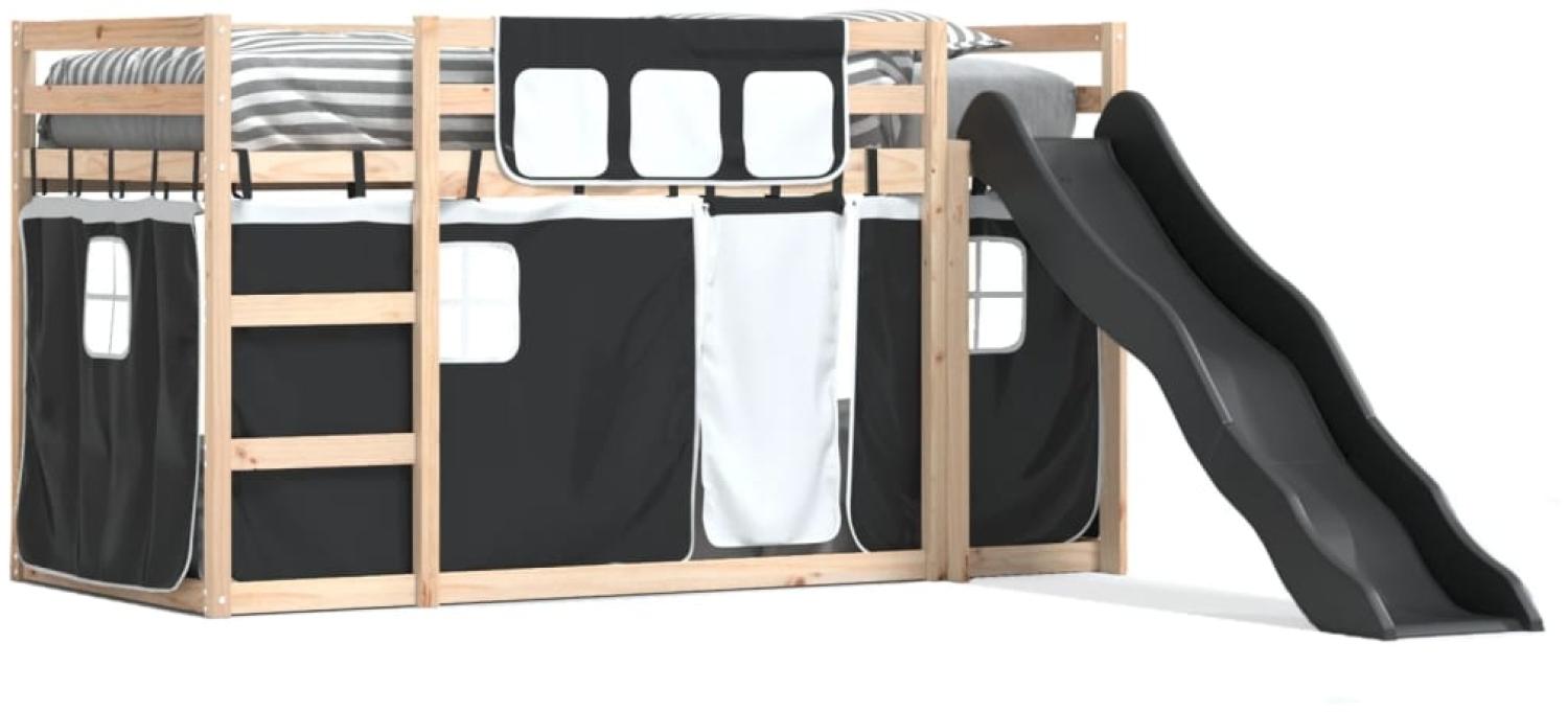 vidaXL Etagenbett mit Rutsche und Gardinen Weiß und Schwarz 90x200 cm 3284107 Bild 1