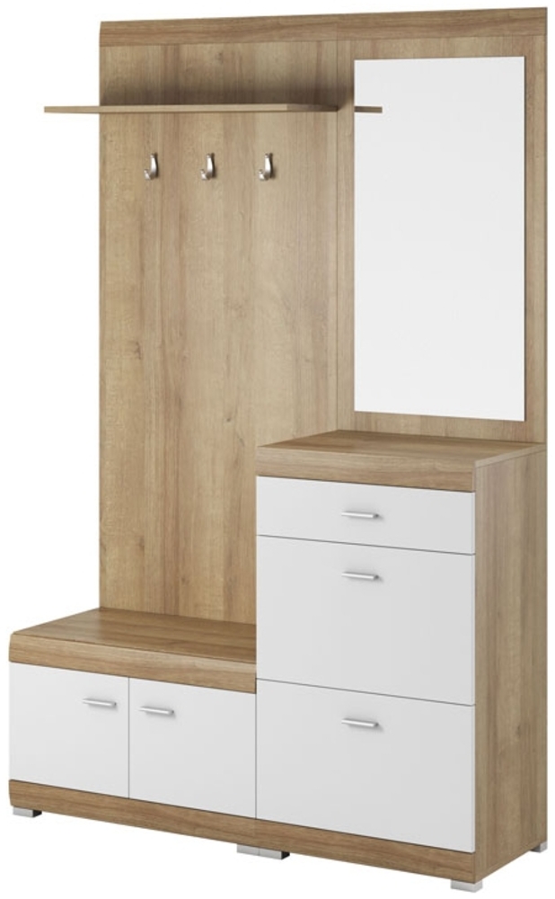 Flurgarderobe Stella Garderobenset Dielenset 1tlg eiche riviera weiß Spiegel Bild 1
