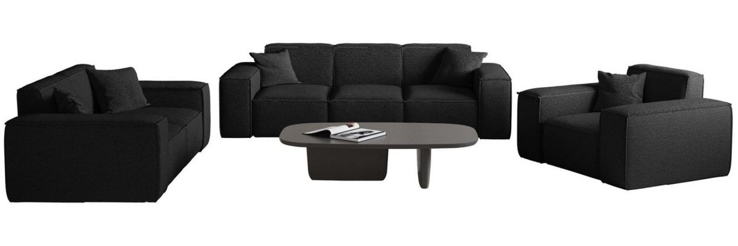 Sofaset Designersofa CELES PREMIUM 3-2-1 in Stoff Ascot Bukla Schwarz Bild 1