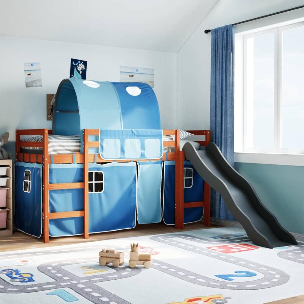 vidaXL Kinderhochbett mit Tunnel Blau 80x200 cm Massivholz Kiefer 3309099 Bild 1