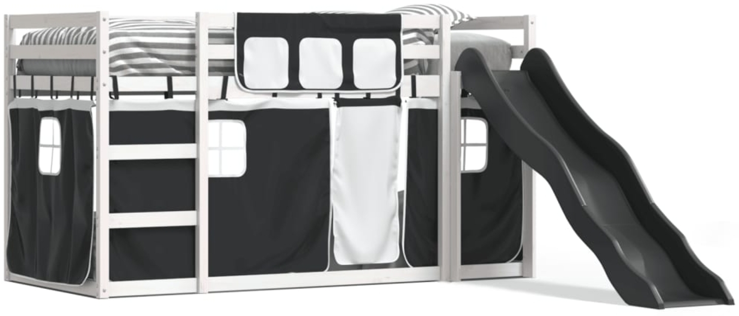 vidaXL Etagenbett mit Rutsche und Gardinen Weiß und Schwarz 90x200 cm 3284110 Bild 1