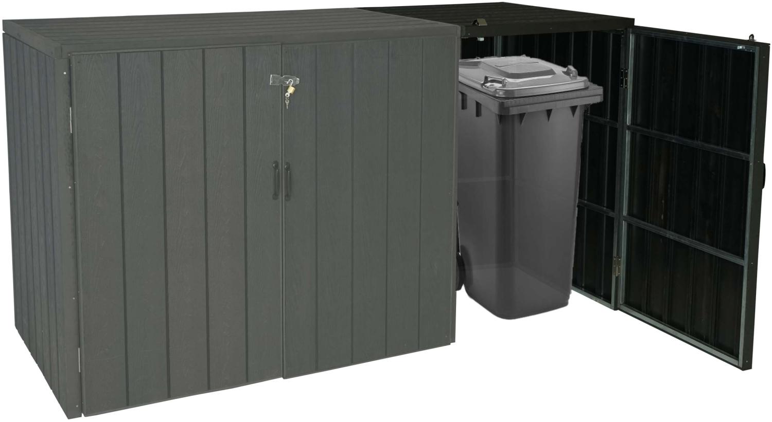 1er WPC-Mülltonnenverkleidung Erweiterung HWC-J28, Premium Mülltonnenbox, Metall Holzoptik ~ anthrazit Bild 1