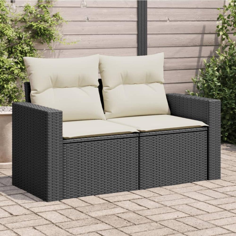 vidaXL Gartensofa mit Kissen 2-Sitzer Schwarz Poly Rattan 366004 Bild 1