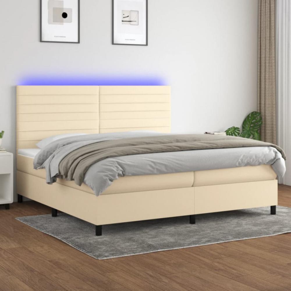 Boxspringbett mit Matratze & LED Stoff Creme 200 x 200 cm Bild 1