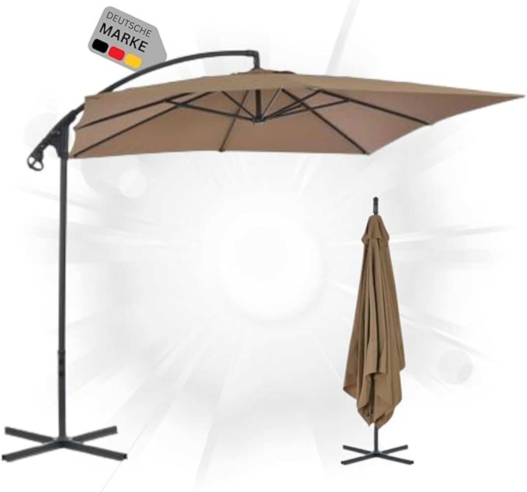 DELUKE® Sonnenschirm rechteckig FLEO 250cm Taupe UV-Schutz, Kurbelsystem Ampelschirm rechteckig Freiarm Sonnenschirm 250 cm Kurbelschirm Standschirm Sonnenschutz Gartenschirm Bild 1