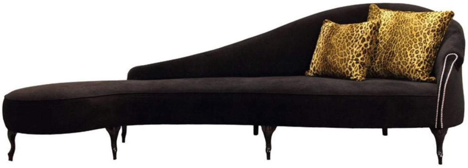 Casa Padrino Luxus Barock Samt Chaiselongue Schwarz 300x90 x H. 94 cm - Gebogene Massivholz Recamiere mit edlem Samtstoff Bild 1