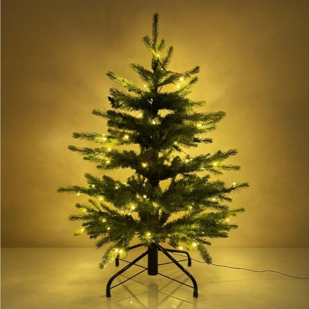 Online-Fuchs Künstlicher Weihnachtsbaum mit Beleuchtung (Lichterkette) wie echt! - 90 cm klein - Fernbedienung, Spritzguss Nadel, 100 LED´s, 10 Leuchtmodi, Twinkle-Effekt, Warmweiß oder Farbwechsel wählbar Bild 1
