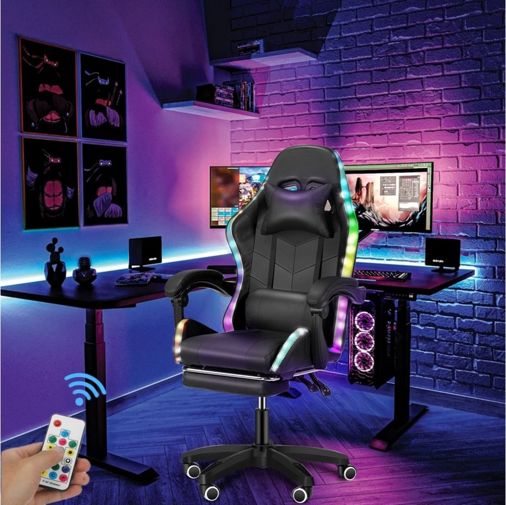 OULENBIYAR Gaming-Stuhl Gaming Chair LED, RGB Computerstuhl mit Fußstütze und Lendenkissen, Racing Gamer Stuhl Ergonomisch,mit Verstellbare Kopfstütze,Bürostuhl Bild 1