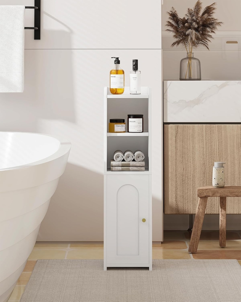Badezimmerschrank, Toilettenschrank mit Türen, Badschrank, schmales Badregal, Verstellbare Ablagen, platzsparend, für Badezimmer, Wohnzimmer, ‎20 x 20 x 75 cm, Weiß Bild 1