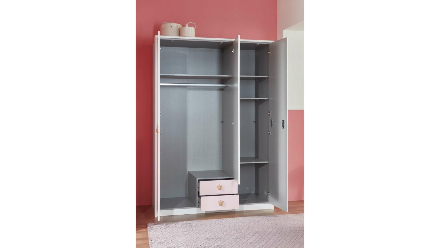 Stylefy Emilie III Kleiderschrank Weiß Pastellrosa Bild 1