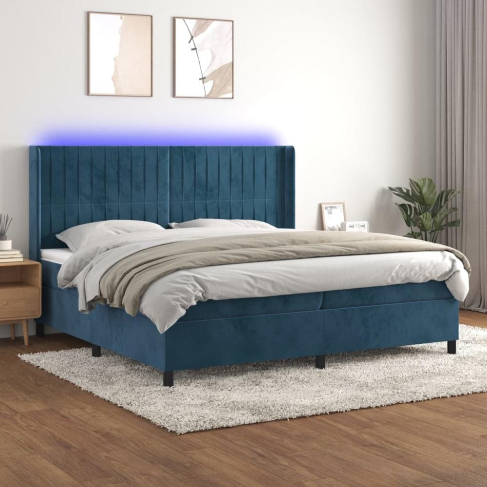 vidaXL Boxspringbett mit Matratze & LED Dunkelblau 200x200 cm Samt 3139707 Bild 1