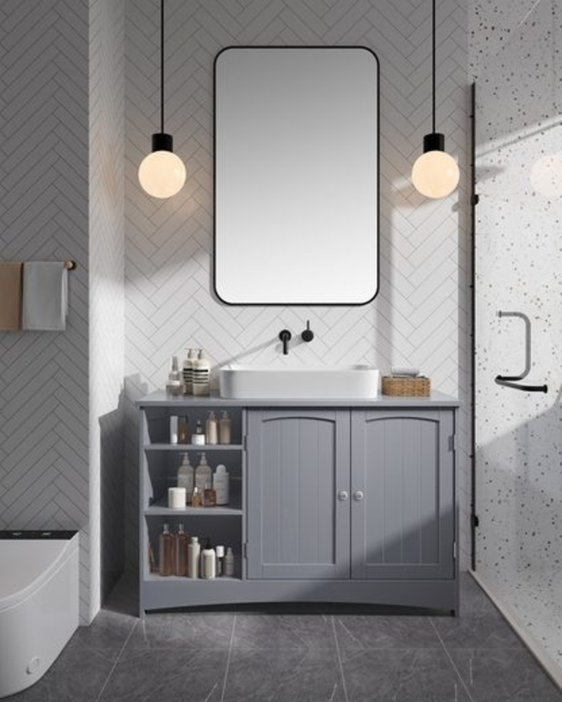 Vasagle Waschbeckenunterschrank höhenverstellbare Ablagen, 90 x 30 x 60 cm, Taubengrau Bild 1