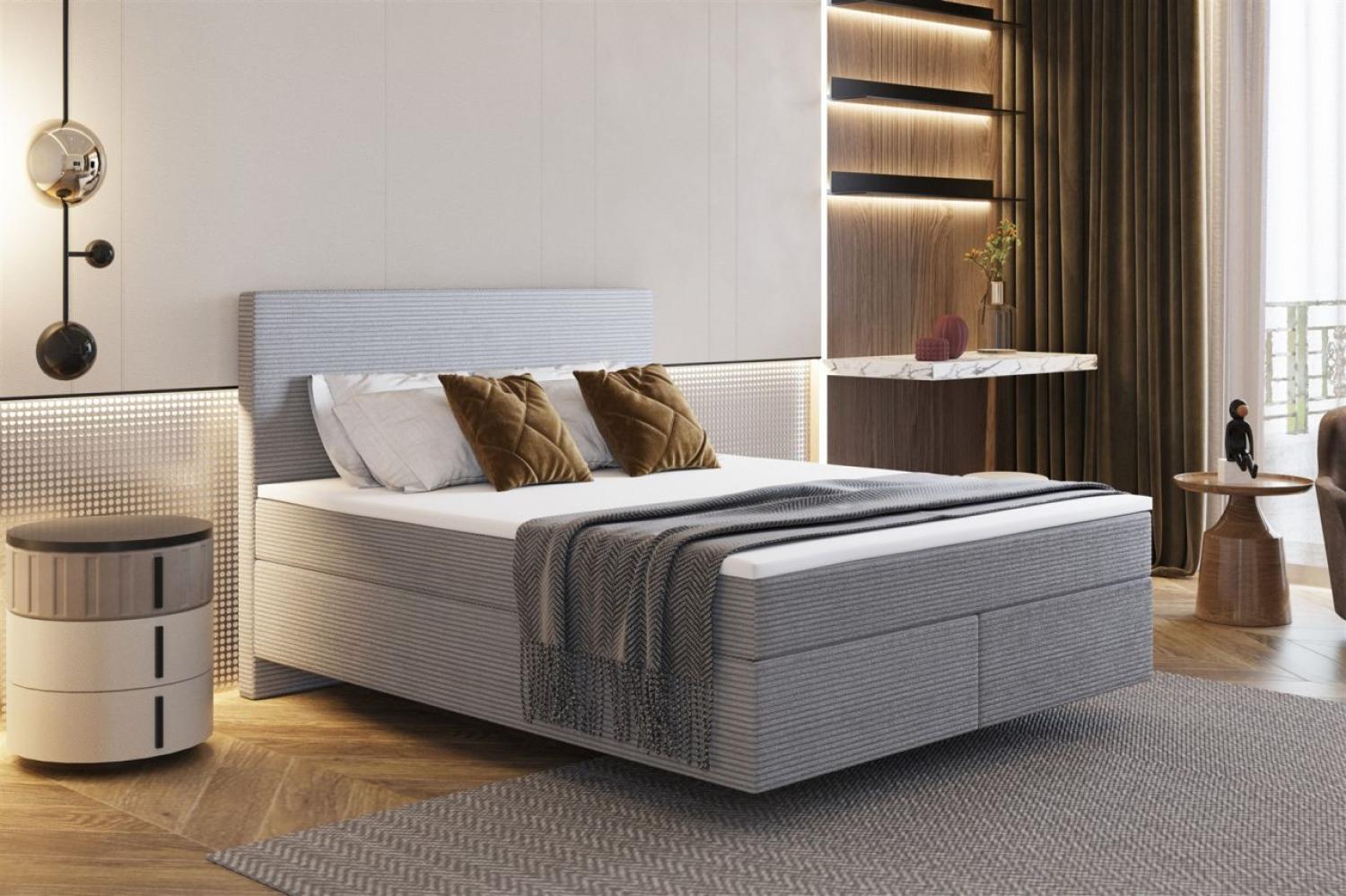 Boxspringbett Schlafzimmerbett DEVIL Delux 140x200cm in Stoff Scala Hellgrau Bild 1