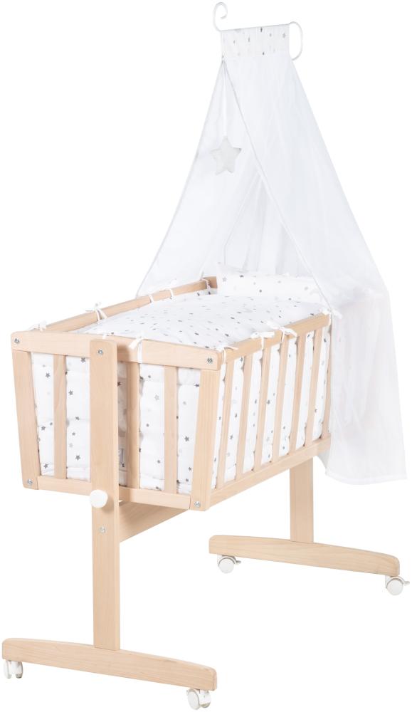 roba Babywiege 40 x 90 cm Sternenzauber grau - 2 in 1 Stubenwagen & Wiege - Bett Set komplett mit Feststellfunktion inkl. textiler Ausstattung - Holz natur Bild 1