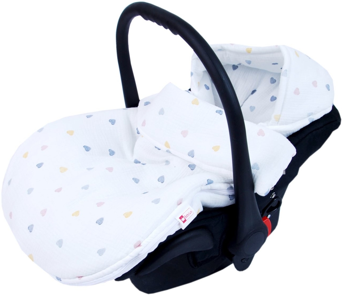 BabyLux Fußsack Sommerfußsack 90cm für Babyschale, Kinderwagen & Buggy Frühling Herbst, md4 - Musselin Bunte Herzen Fußsack Bild 1