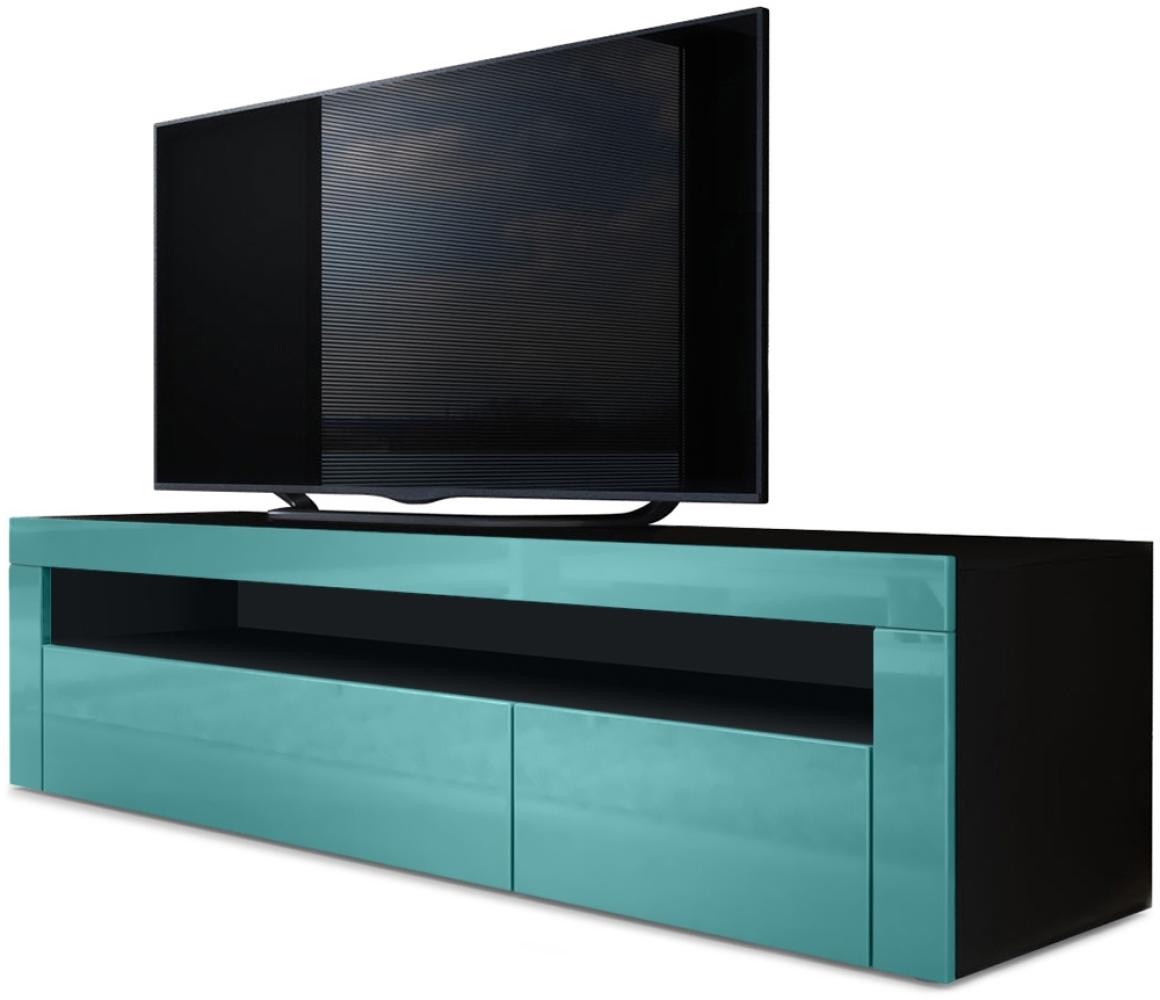 Vladon Lowboard Valencia, TV-Kommode mit 1 offenem Fach und 2 Klappen, Schwarz matt/Petrol Hochglanz/Petrol Hochglanz (155 x 46 x 40 cm) Bild 1