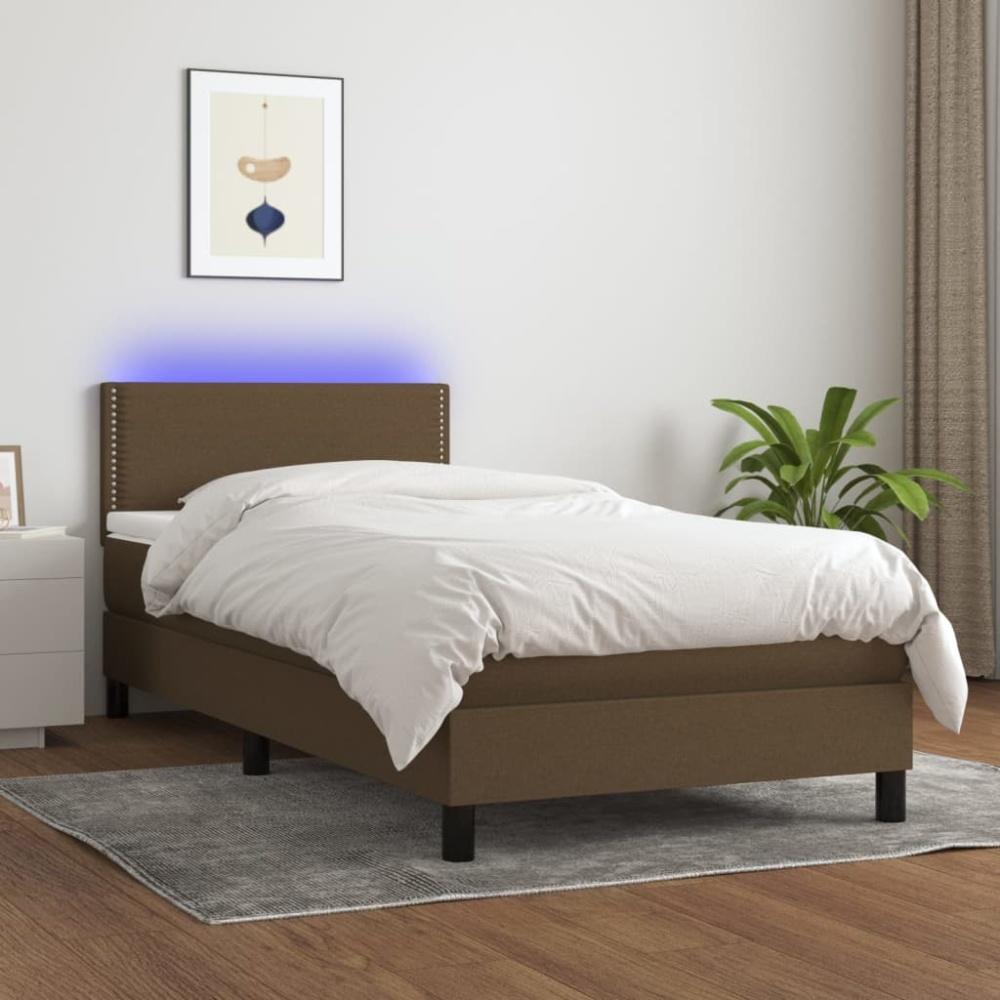 vidaXL Boxspringbett mit Matratze & LED Dunkelbraun 90x200 cm Stoff, Härtegrad: H2 [3133048] Bild 1