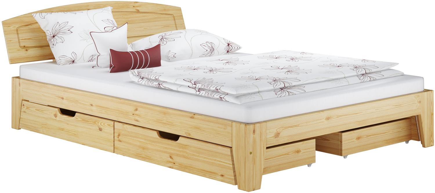 Klassisches Doppelbett Futonbett Kiefer massiv natur 140x200 Zubehör wählbar V-60.63S8-14nur Bettgestell mit 3-teiligem Bettkasten-Set Bild 1