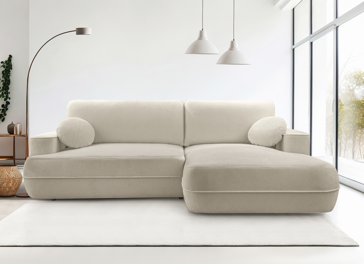 AX LIVING Ecksofa mit Schlaffunktion Peoni 267cm beige mit Bettkasten R Bild 1