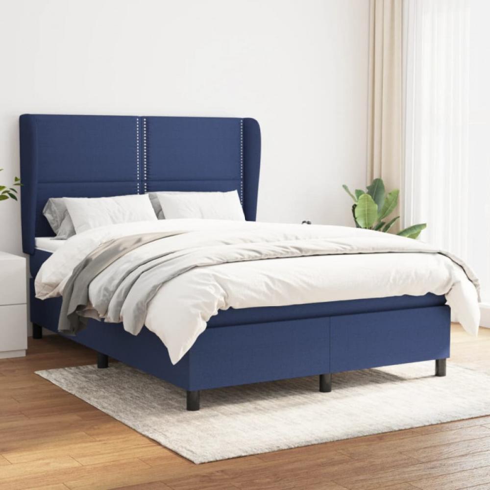 Boxspringbett mit Matratze Stoff Blau 140 x 200 cm, Härtegrad: H2 [3127891] Bild 1