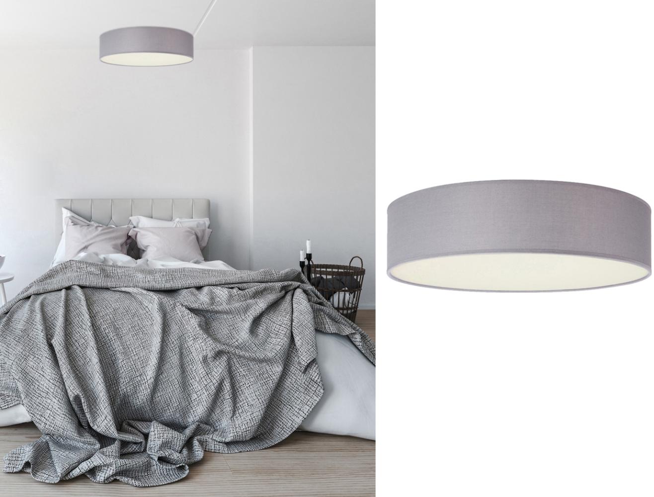 smartwares LED Deckenleuchte, Dimmfunktion, LED wechselbar, Warmweiß, mit Stoff Lampen-schirm Grau Design-klassiker für Treppenhaus, Ø 40cm Bild 1