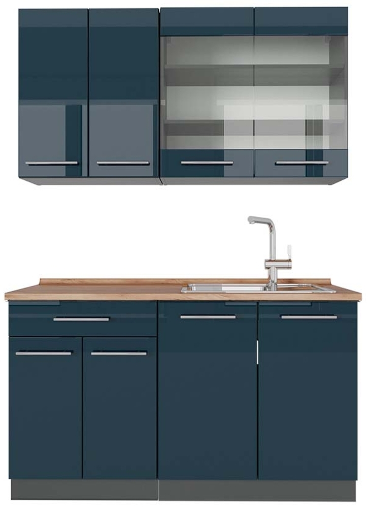 Singleküche Fame-Line Dunkelblau Hochglanz/Anthrazit 140 cm , AP Eiche Vicco Bild 1