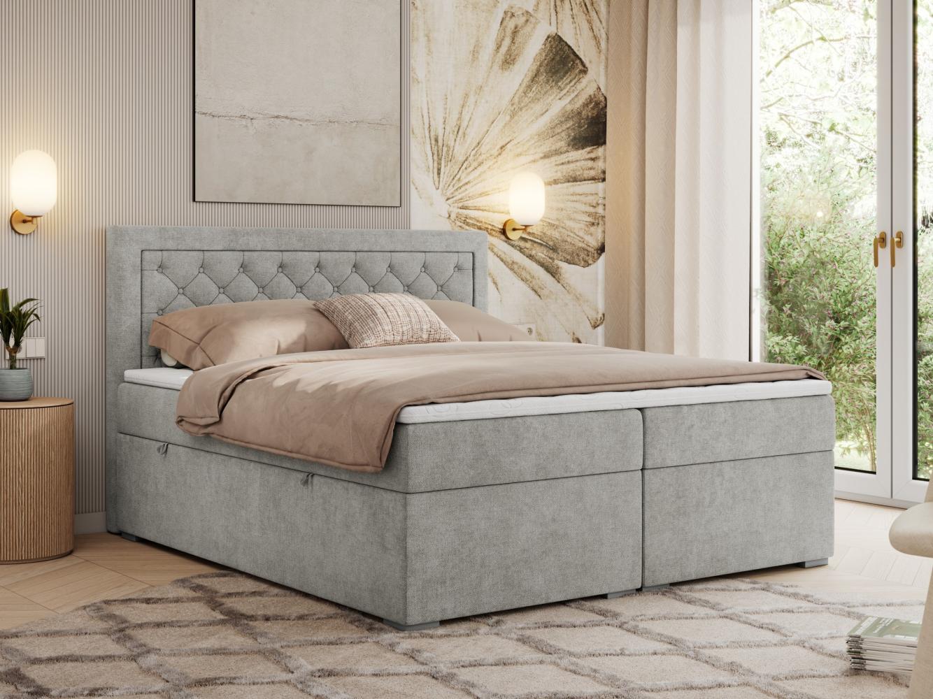 Boxspringbett, Modern Bett mit Multipocket-Matratze und zwei Bettkästen - JASIR - 180 x 200 cm - Hellgrau Stoff - H4 Bild 1