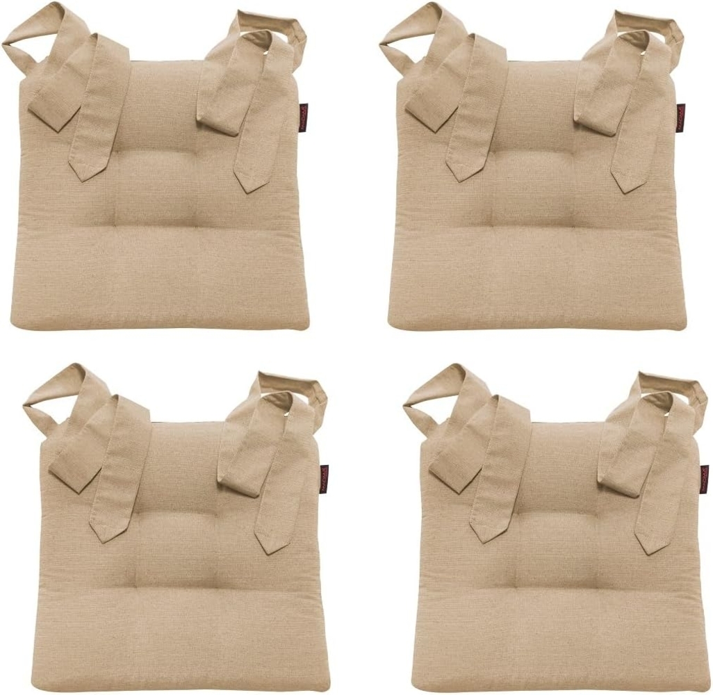 MAGMA Stuhlkissen Sitzkissen FINO Schleifenband Auflage - ca. 42cm x 46cm x 7cm - 4er Set beige Bild 1