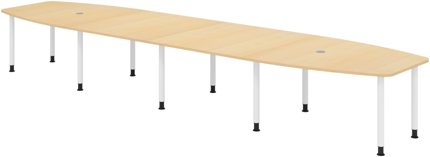 bümö Konferenztisch oval 520x130 cm großer Besprechungstisch in Ahorn, Besprechungstisch mit Gestell in weiß, Meetingtisch für 18 Personen, XXL-Tisch für Besprechungsraum & Meeting, KT52C-3-W Bild 1