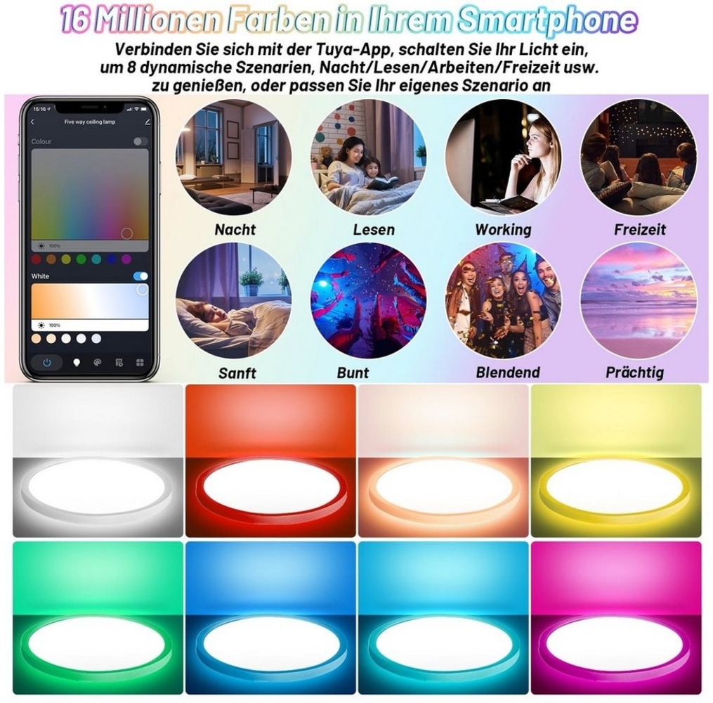 Clanmacy Deckenleuchte 24W Backlight Deckenleuchte Deckenleuchten LED RGB Deckenlampe dimmbar Bild 1