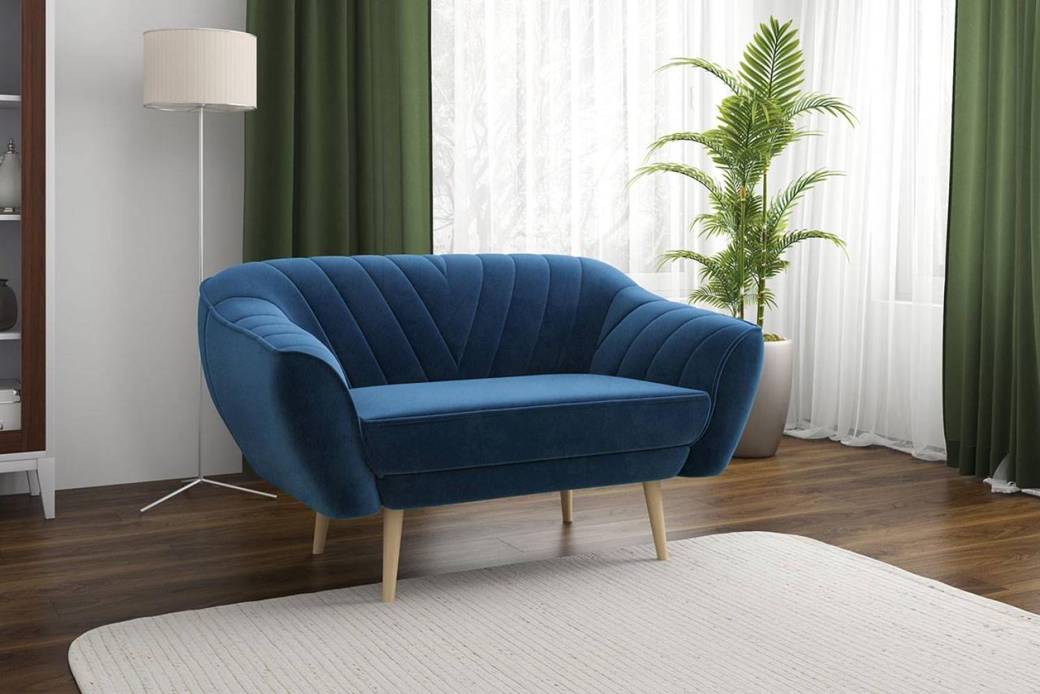 Klassische Sofas, Lounge-sofa, Ziernähte - MIA - 2 Sitzer - Dunkelblau Velours Bild 1