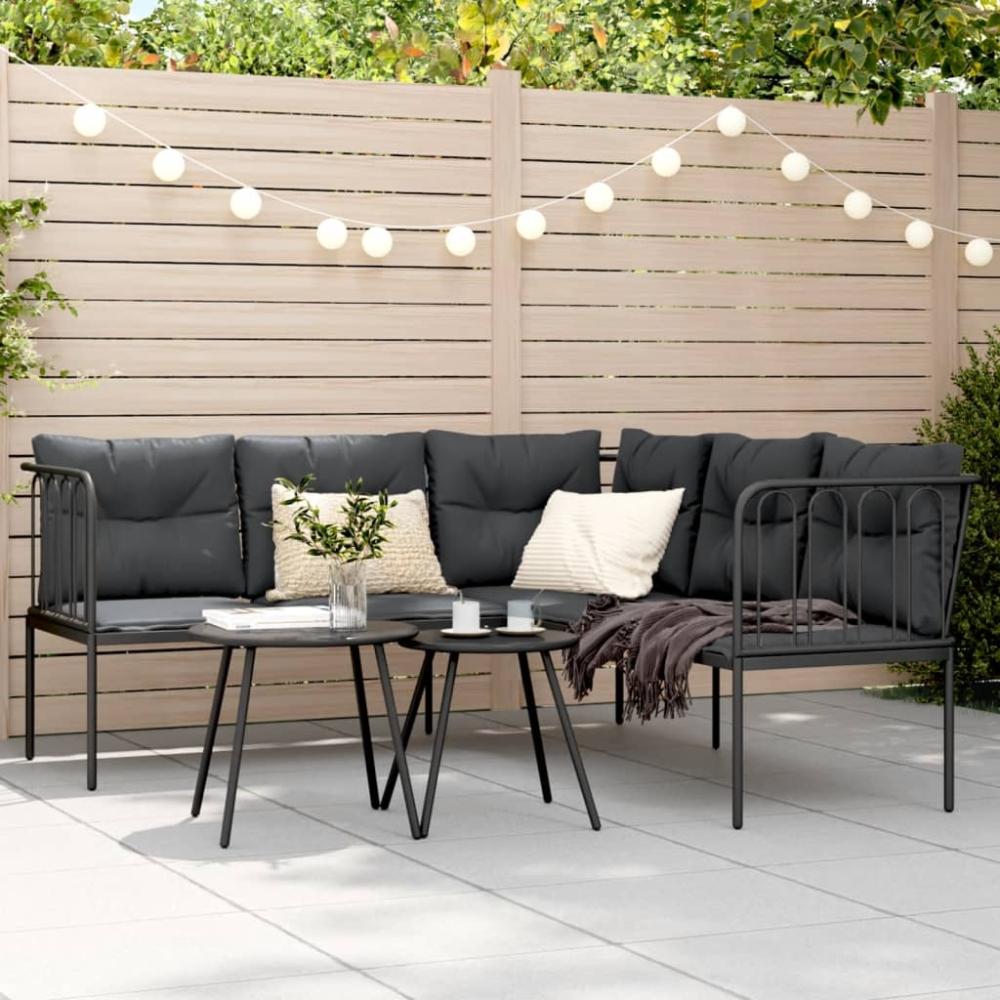 vidaXL Gartensofa in L-Form mit Kissen Schwarz Stahl und Textilene 4008108 Bild 1