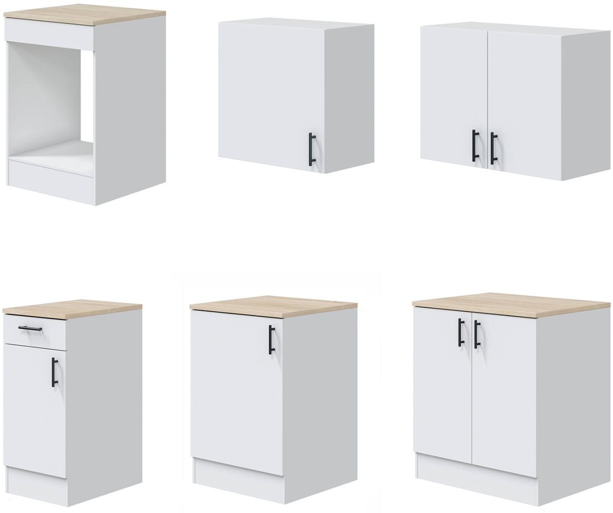 Dmora Komplette Küche Velvenia, Moderne Küchenkomposition, Modular Set für Küche, Funktionelle Küchenlösung, Weiß und Eiche Bild 1