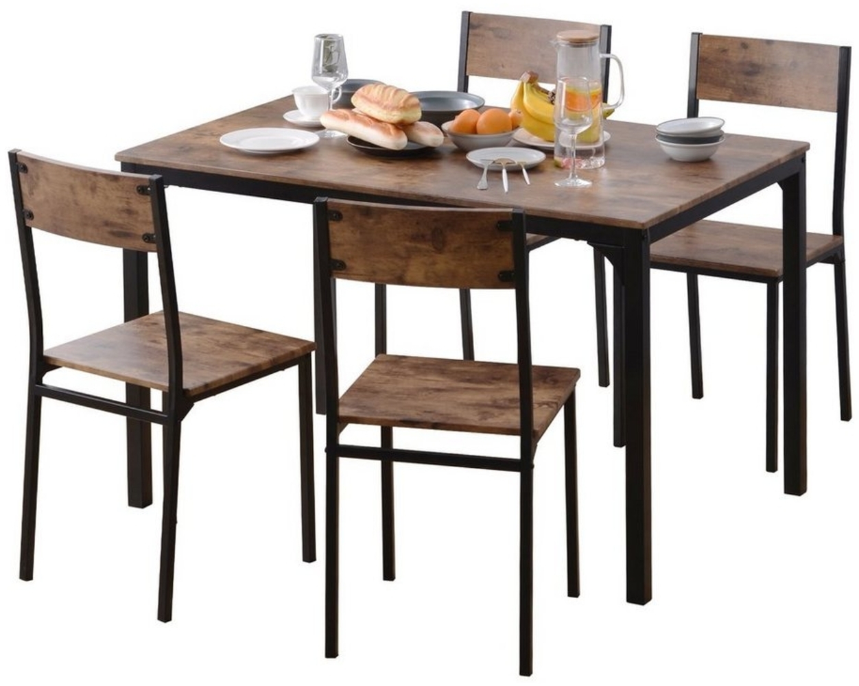 JOIVI Essgruppe 5-Teiliges Esstisch Set mit Stühle, (Metallgestell Sitzgruppe, Küchetisch mit Stühlen, Essgruppe für Esszimmer, Wohnzimmer), Vintagebraun (2 Packet) Bild 1