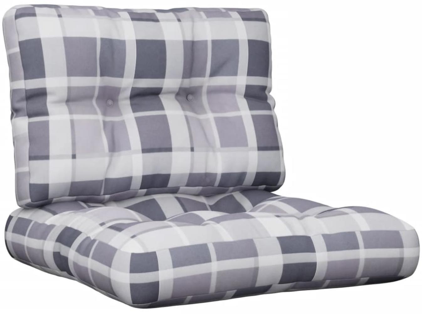 vidaXL Palettenkissen 2-tlg., Stoff, Grau Karomuster Bild 1