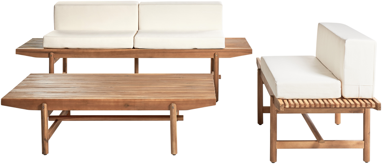 Lounge Set mit Tisch 3-Sitzer GIAVENO Akazienholz Cremeweiß Bild 1