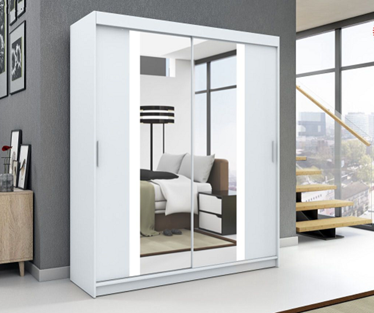 Schwebetrenschrank BRUNI 2-trig Schrank 160 cm (mit Spiegel) Farbe: Wei Bild 1