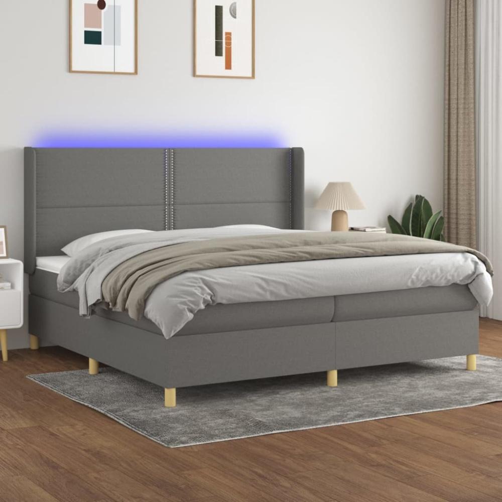 vidaXL Boxspringbett mit Matratze & LED Dunkelgrau 200x200 cm Stoff, Härtegrad: H2 [3138822] Bild 1