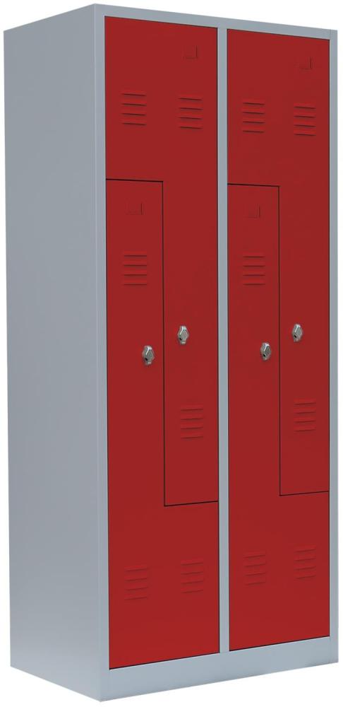 4er Z-Spind Umkleideschrank Stahl Kleiderschrank Garderobenschrank Lichtgrau/Rot (H x B x T): 180 x 80 x 50 cm / 525114 Bild 1