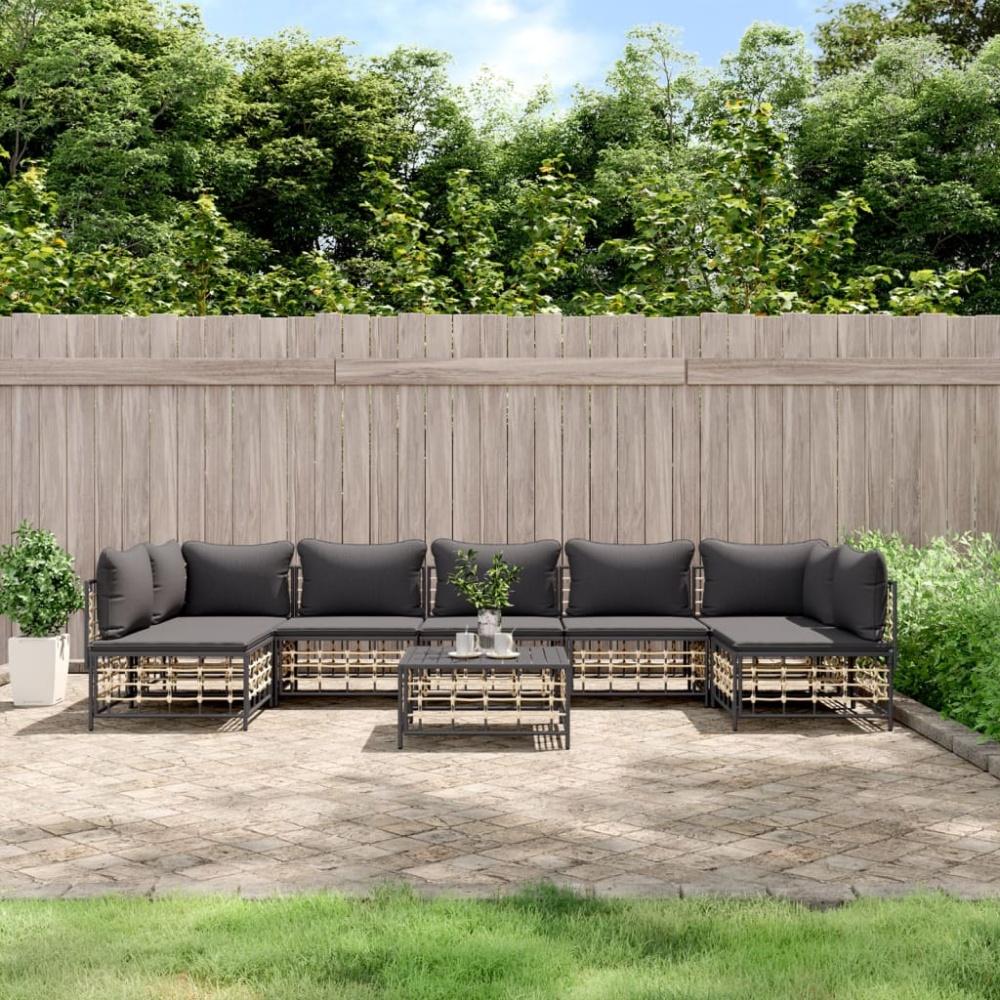 vidaXL 8-tlg. Garten-Lounge-Set mit Kissen Anthrazit Poly Rattan 3186795 Bild 1