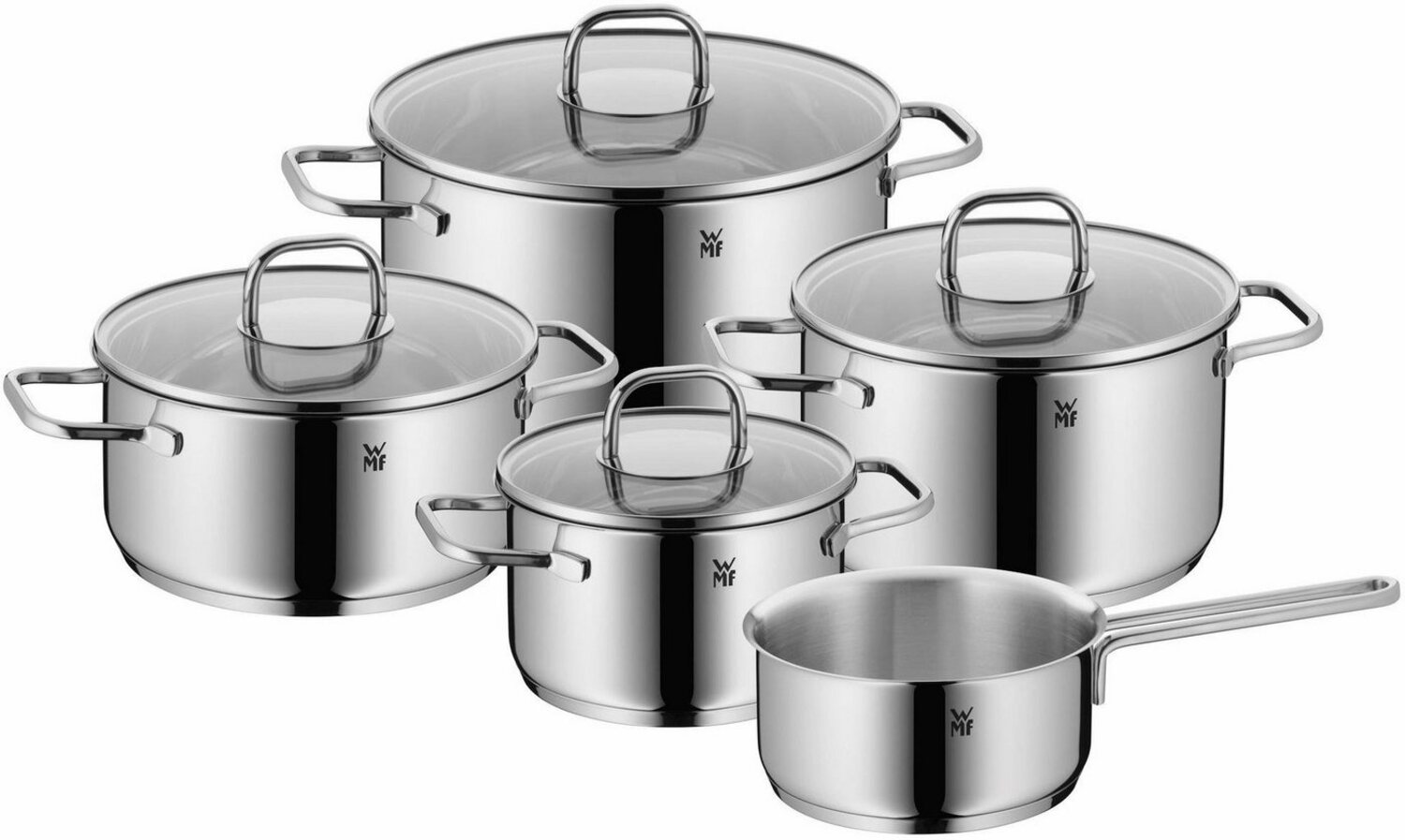 WMF Topf-Set Inspiration, Cromargan® Edelstahl Rostfrei 18/10 (Set, 9-tlg, Bratentopf Ø 20 cm, Fleischtopf Ø 16/20/24 cm, Stielkasserolle Ø 16 cm), Induktion Bild 1