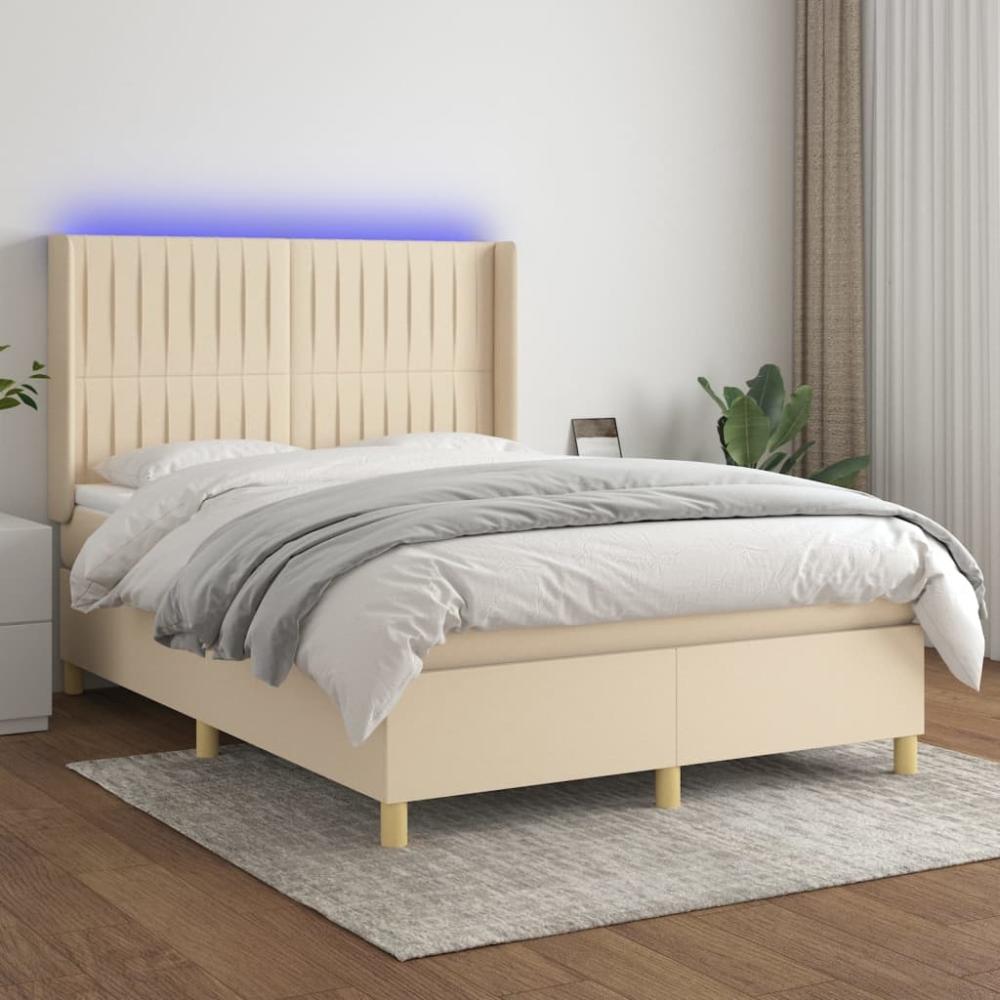 vidaXL Boxspringbett mit Matratze & LED Creme 140x190 cm Stoff 3139034 Bild 1