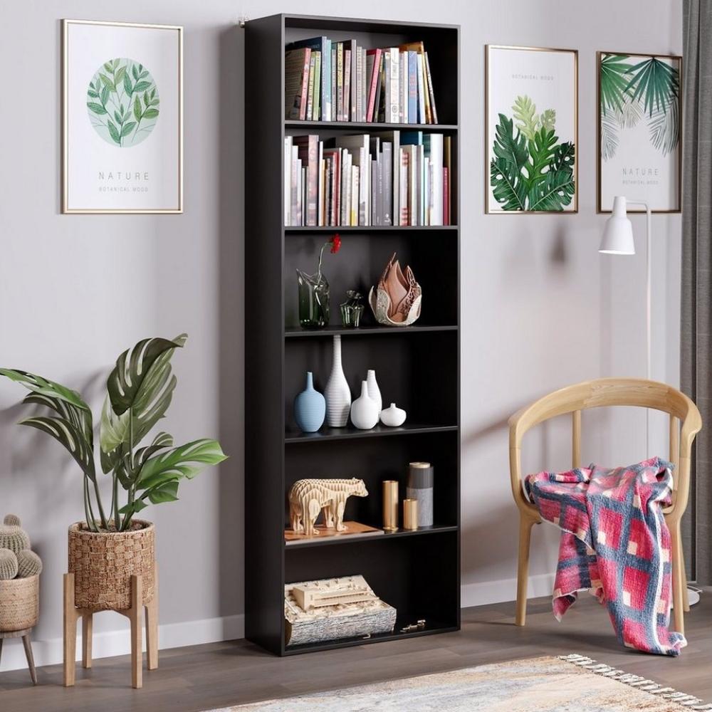 Homfa Bücherregal, 180cm Standregal Büroregal Raumteiler mit 6 Fächern Schwarz Bild 1