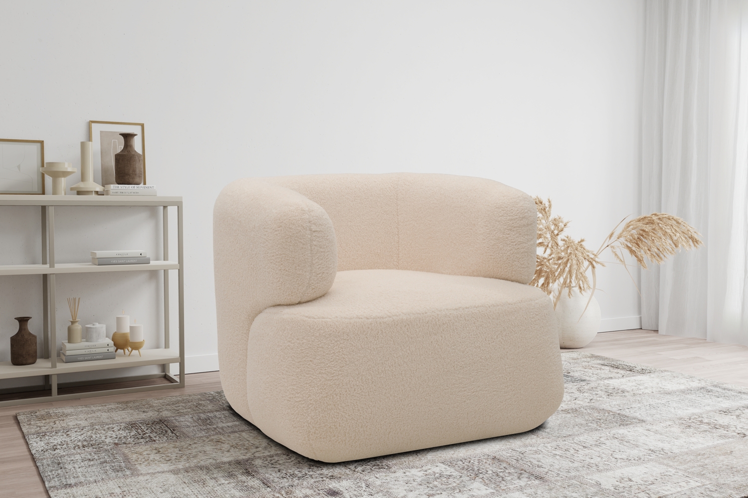 DOMO. collection Sessel 800012, Polstersessel, organische Form, gepolsterte Rückenlehne, Rücken in Oberstoff, Armsessel, Cocktailsessel, Loungesessel, 90 x 86 x 71 (BxTxH), creme Bild 1