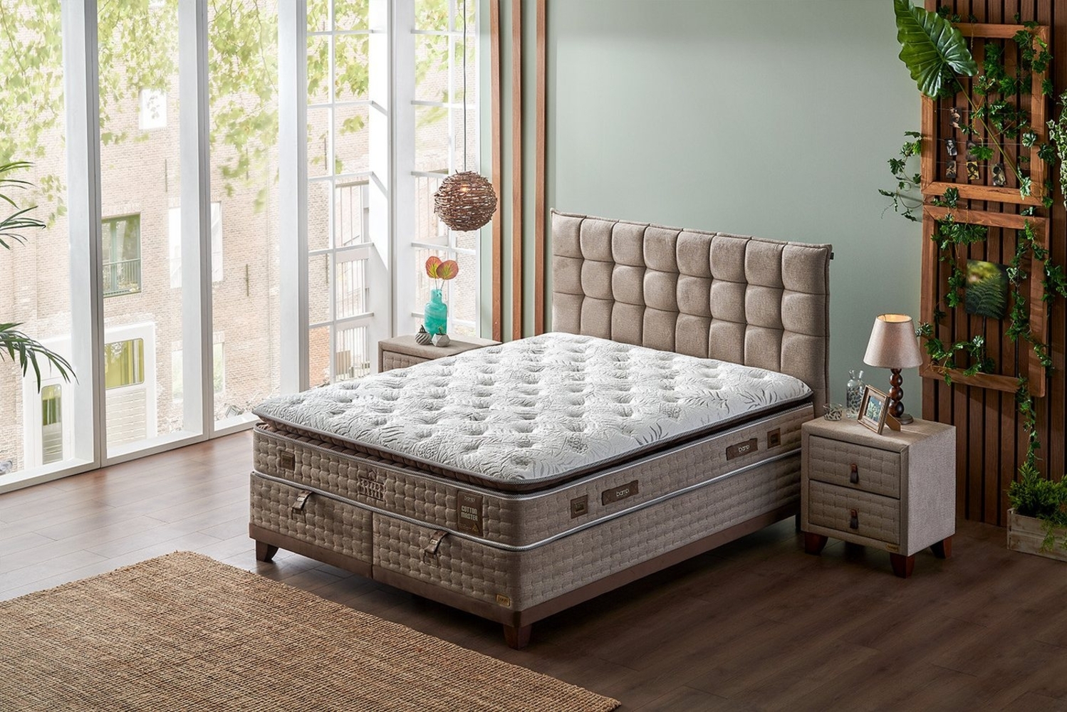 Bambi Yatak Sanati Boxspringbett Set, Bambi Cotton Master, Schlafzimmerbett, Matratze mit Topper, H2 (1 x H2 Mittelweich Matratze, 2 x Bettkasten, 1 x Bettkopfteil), Doppeltes Taschenfederkernsystem, Einseitig, Matratzenhöhe: 34 cm Bild 1