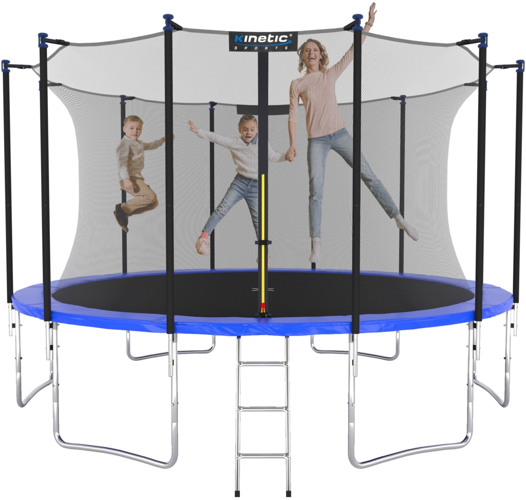 KINETIC SPORTS Trampolin Outdoor SALTO - Kindertrampolin Gartentrampolin Set mit Leiter, Netz, Randpolster, USA Sprungtuch, bis zu 160kg, Blau-4, Ø 366 cm Bild 1