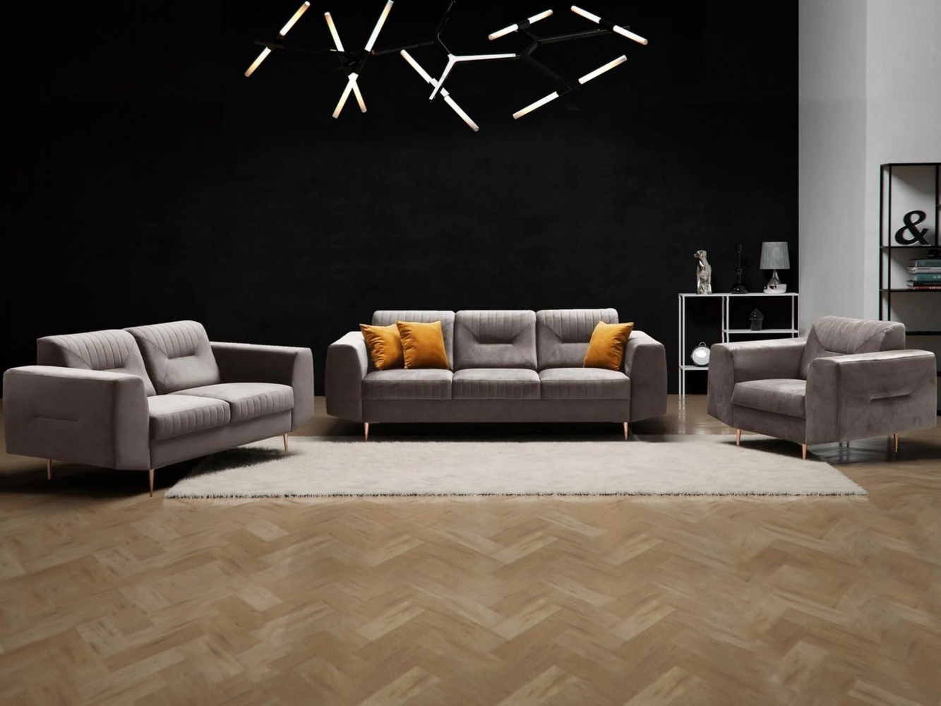 Beautysofa Polstergarnitur im modernen Stil auf hohen Metallbeinen VENEZIA, (Sessel + 2-Sitzer Sofa + 3-Sitzer Sofa im modernes Design), mit Metallbeine, Couchgarnituren aus Velours Bild 1