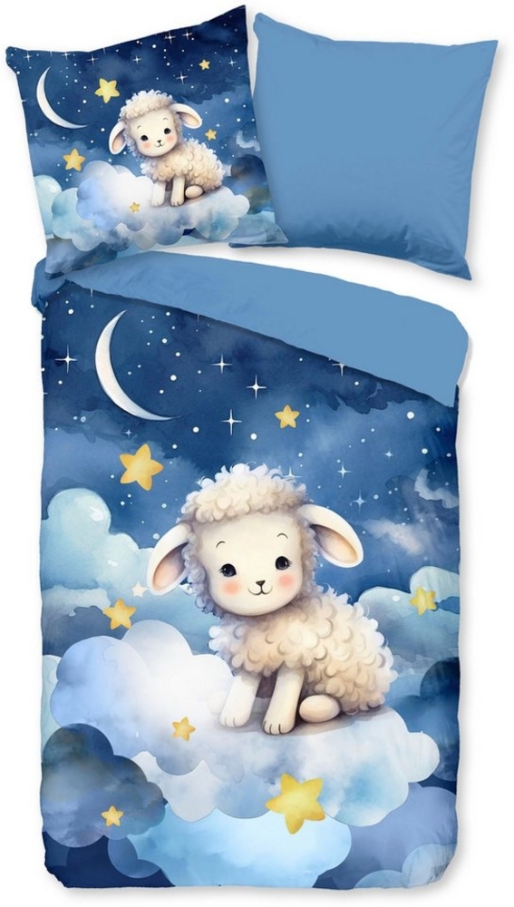 PURE luxury collection Kinderbettwäsche Sheepy, Microfaser, 2 teilig, Mikrofaser, 135x200, 2 Teilig, Wendeoptik, Kind, Schaf, Weltall Bild 1